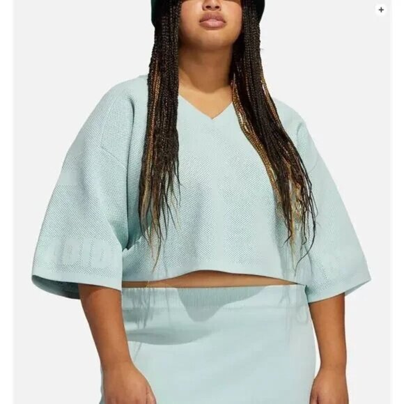 Adidas x Ivy Park Mint Green Top XL NWT Knit Crop Jersey Shirt $85 - Picture 1 of 10